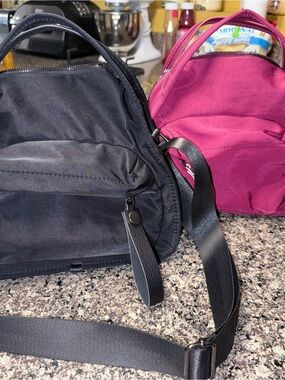 Compact Nylon Crossbody Bag Duo - Black and Fuchsia